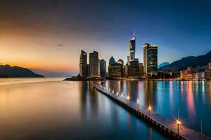 the city skyline at dusk in hong kong. AI-Generated photo