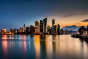 el ciudad horizonte a oscuridad en hong Kong generado por ai foto