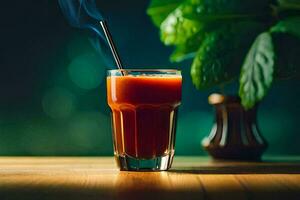 a glass of juice with a straw. AI-Generated photo