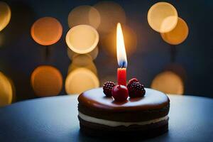 a chocolate cake with a single candle on top. AI-Generated photo