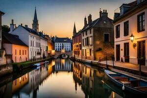 the canals of bruges, belgium. AI-Generated photo