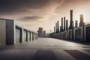 a large industrial building with a large garage door. AI-Generated photo