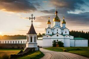 the russian orthodox church in the countryside. AI-Generated photo