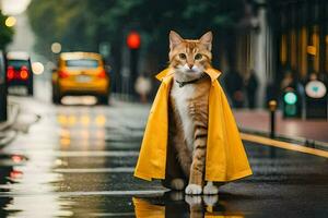 a cat in a raincoat. AI-Generated photo