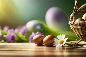 Pascua de Resurrección huevos en un cesta. generado por ai foto