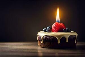 a small birthday cake with a candle on top. AI-Generated photo