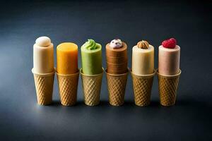 a row of ice cream pops in a cone. AI-Generated photo