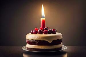 a birthday cake with a candle on top. AI-Generated photo