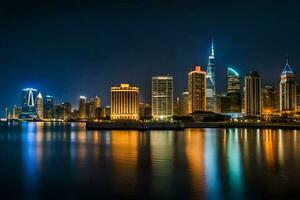 the city skyline at night in dubai. AI-Generated photo