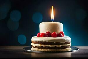 un cumpleaños pastel con un vela en cima. generado por ai foto