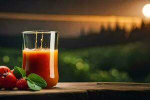 a glass of juice with tomatoes and berries. AI-Generated photo