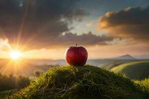 the apple, sunset, landscape, nature, apple, hd wallpaper. AI-Generated photo