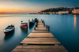 photo wallpaper the sky, water, boats, dock, sunset, boats, dock, boats,. AI-Generated