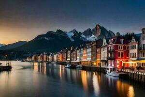 el hermosa pueblo de Bergen, Noruega. generado por ai foto