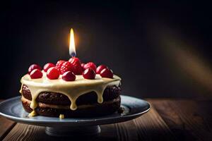 un cumpleaños pastel con un vela en cima. generado por ai foto