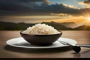 arroz en un cuenco en un mesa. generado por ai foto