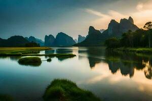 the li river in china. AI-Generated photo