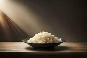 rice in a bowl on a table. AI-Generated photo