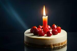 a small cake with a single candle on top. AI-Generated photo
