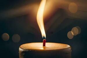 a single candle is lit in the dark. AI-Generated photo