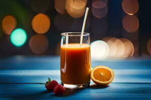 a glass of orange juice with a straw. AI-Generated photo