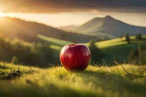 the apple, apple, nature, landscape, mountains, sunset hd wallpaper. AI-Generated photo