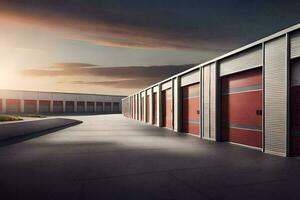 a row of red and white storage units. AI-Generated photo