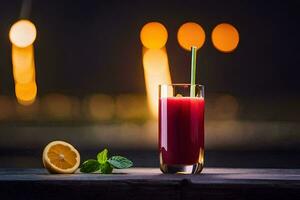 a glass of red juice with a slice of lemon. AI-Generated photo