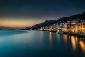 el pueblo de Bergen, Noruega. generado por ai foto