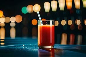 a glass of juice with a straw on the table. AI-Generated photo