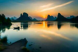 el Dom conjuntos terminado un lago con montañas en el antecedentes. generado por ai foto