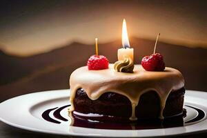 a birthday cake with a candle on top. AI-Generated photo