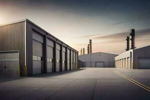 a large industrial building with two garage doors. AI-Generated photo