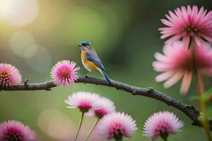 photo wallpaper the sun, flowers, bird, the sky, the flowers, the bird, the. AI-Generated