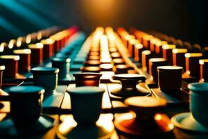 a row of coffee cups on a table. AI-Generated photo