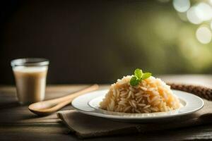 rice and milk on a plate. AI-Generated photo