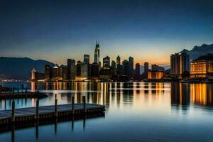 el ciudad horizonte a noche en hong. generado por ai foto