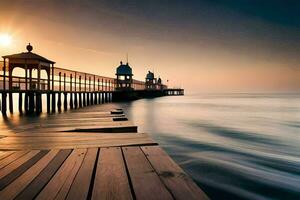 the pier at sunrise. AI-Generated photo