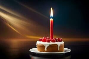 a small cake with a candle on top. AI-Generated photo