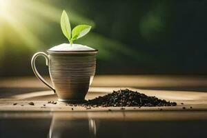 a cup of tea with a plant. AI-Generated photo