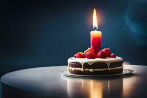 a small cake with a candle on top. AI-Generated photo