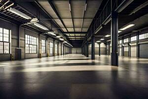 an empty warehouse with lots of windows. AI-Generated photo