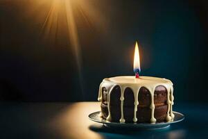 a chocolate cake with a candle on top. AI-Generated photo