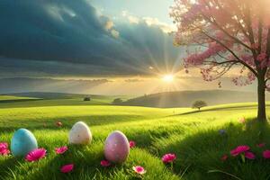 el Pascua de Resurrección huevo cazar es atrás. generado por ai foto