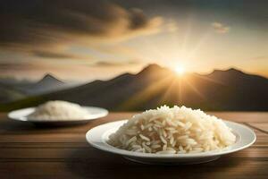 rice in a bowl on a wooden table. AI-Generated photo