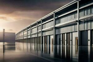 a large warehouse building with a large metal door. AI-Generated photo