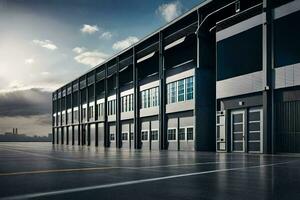 a large industrial building with a sky background. AI-Generated photo