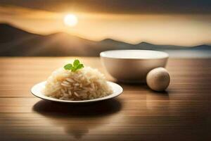 rice and milk on the table. AI-Generated photo