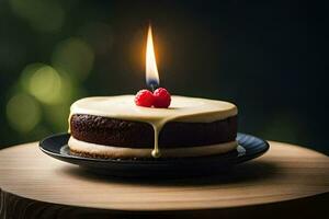 a single candle on a cake. AI-Generated photo