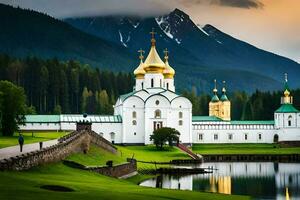 the russian monastery in the mountains. AI-Generated photo